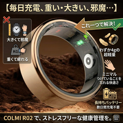 【2026年最新進化版】指輪で始める、24時間スマートな健康管理。超軽量 スマートリング「COLMI R02」 睡眠モニタリング 運動記録 心拍計 IP68防水 毎日のコンディション管理 男女兼用 ギフト
