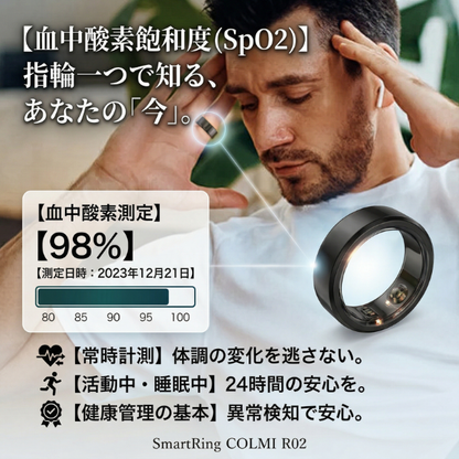 【2026年最新進化版】指輪で始める、24時間スマートな健康管理。超軽量 スマートリング「COLMI R02」 睡眠モニタリング 運動記録 心拍計 IP68防水 毎日のコンディション管理 男女兼用 ギフト