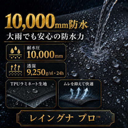 レイングナ プロ™  濡れない、ムレない。耐水圧10,000mm 袖付きレインポンチョ｜自転車通勤も快適、二重袖×着脱バイザーで全身ガード｜今だけ50%OFF 梅雨本番前に。