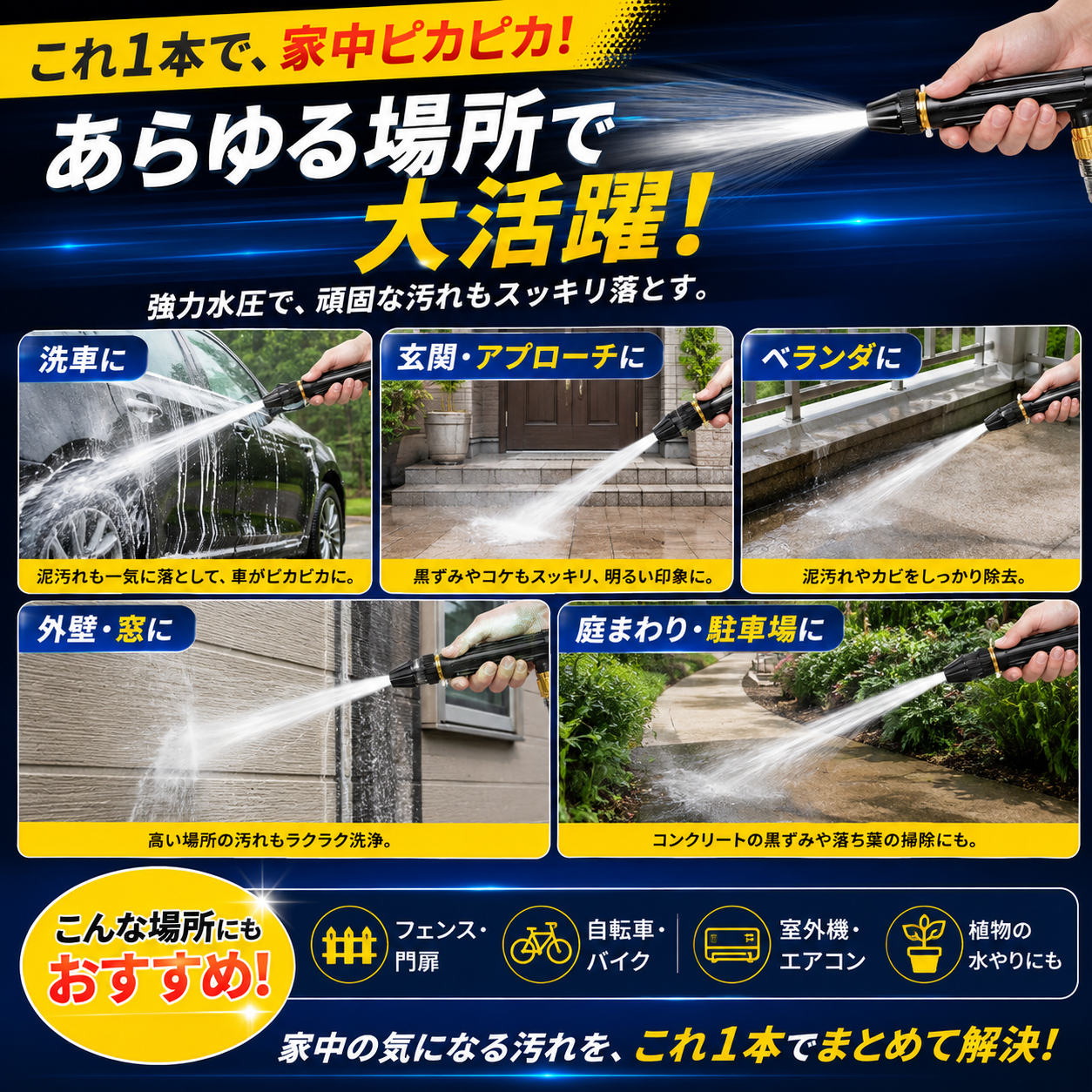 水圧ブラッシュジェット™ HD 水道ホースが高圧洗浄に変わる！洗車・玄関・ベランダの頑固汚れを時短でスッキリ