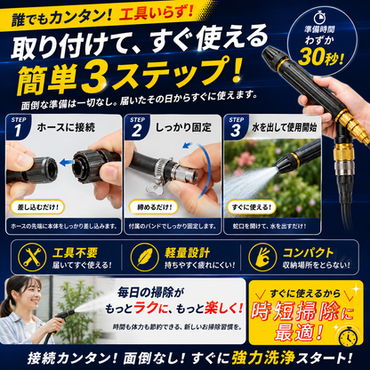 水圧ブラッシュジェット™ HD 水道ホースが高圧洗浄に変わる！洗車・玄関・ベランダの頑固汚れを時短でスッキリ